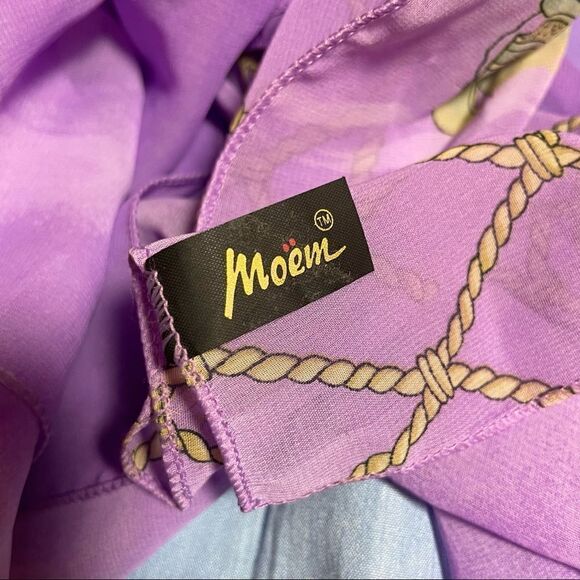 Fantastic Vintage Tall Ships scarf with ropes nets and clouds lavender and gold - Picture 7 of 8